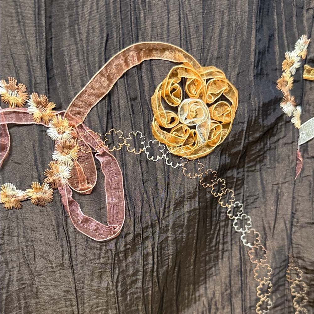 Agora iridescent brown Ruffle-Trim floral Arsty Boho Art to Wear Jacket - Picture 7 of 8